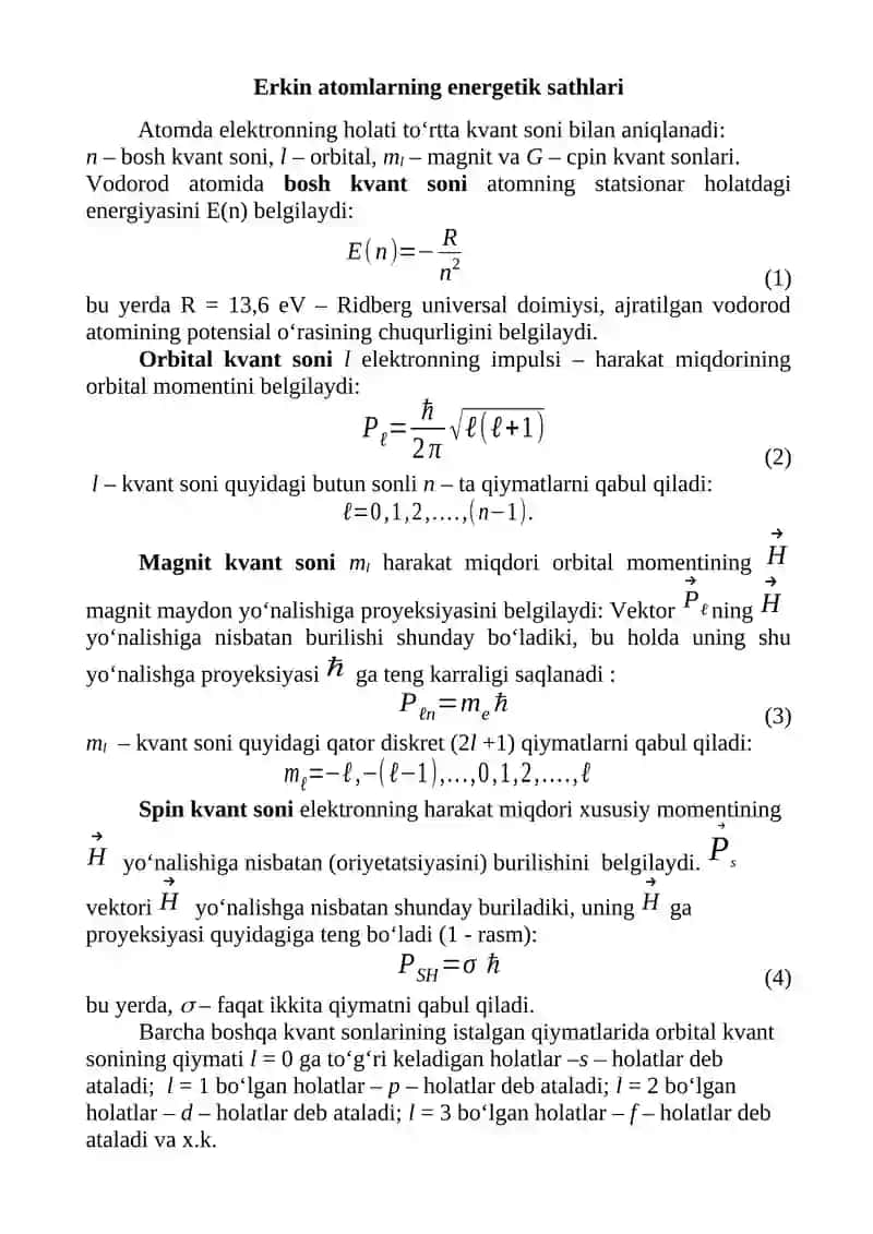 Erkin atomlarning energetik sathlari 3
