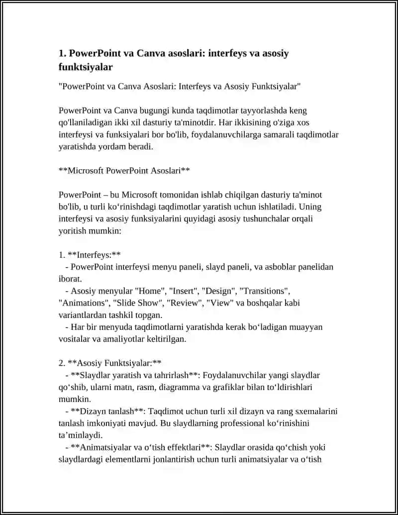 PowerPoint va Canva Asoslari: Interfeys va Asosiy Funktsiyalar 3