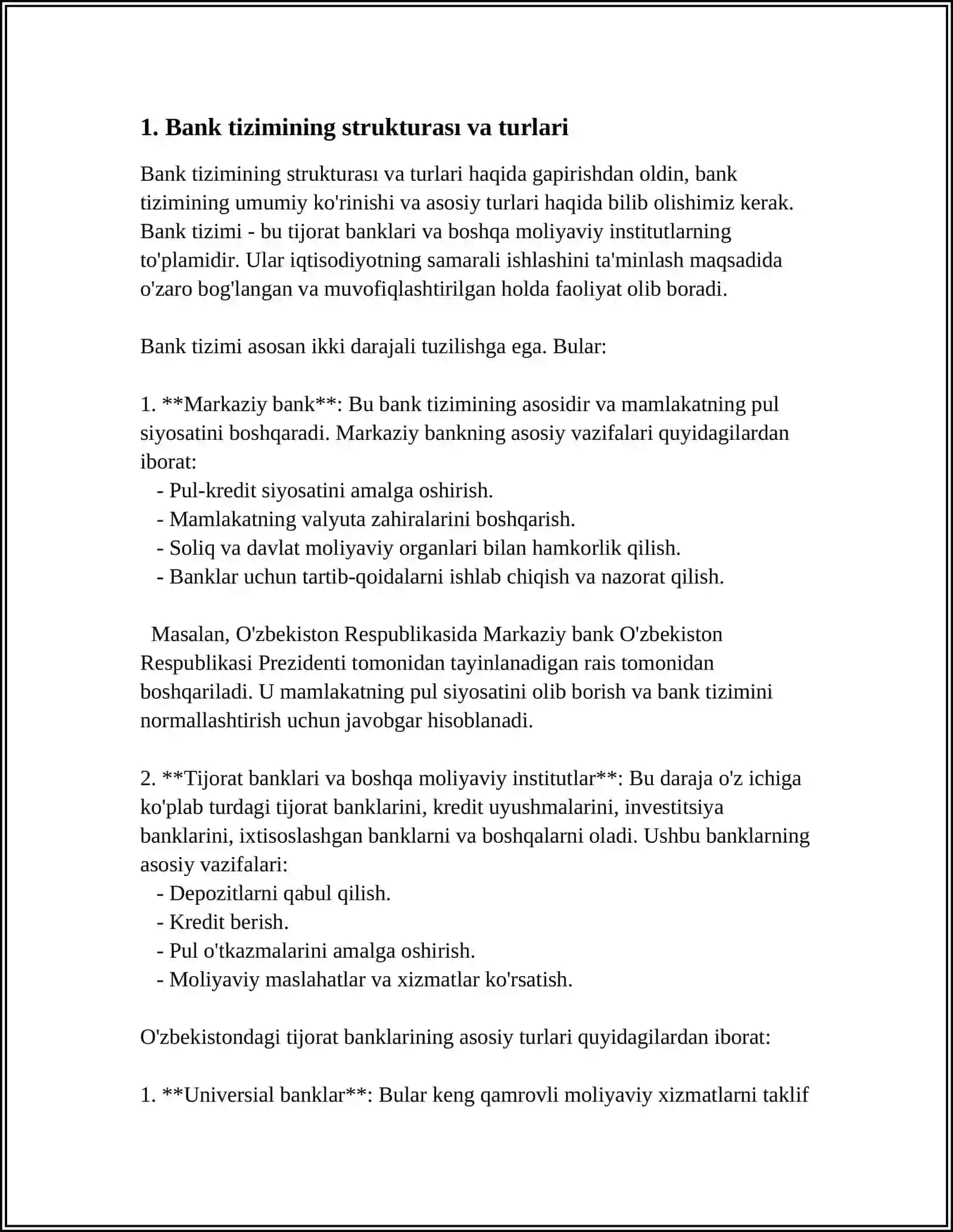 BANK TIZIMI VA UNING FAOLIYATI 3