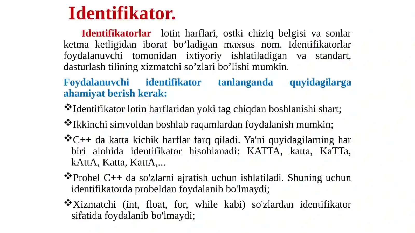 C++ dasturlash tili. C++ tili tuzilishi 3