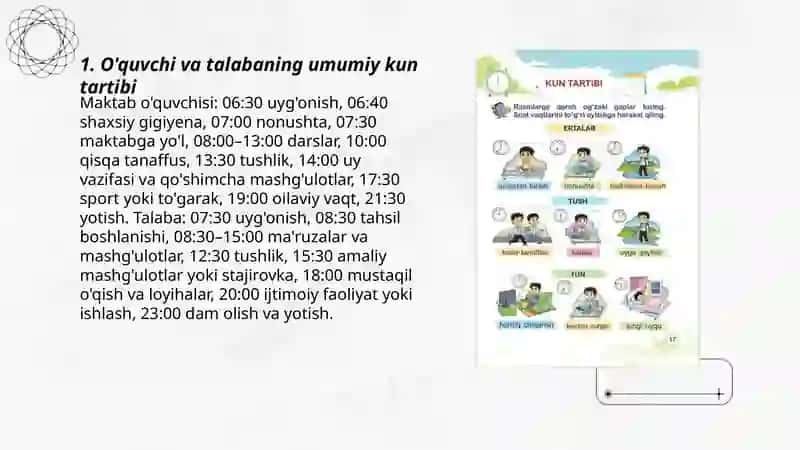 O’quvchi va talabalarning kun tartibi 3