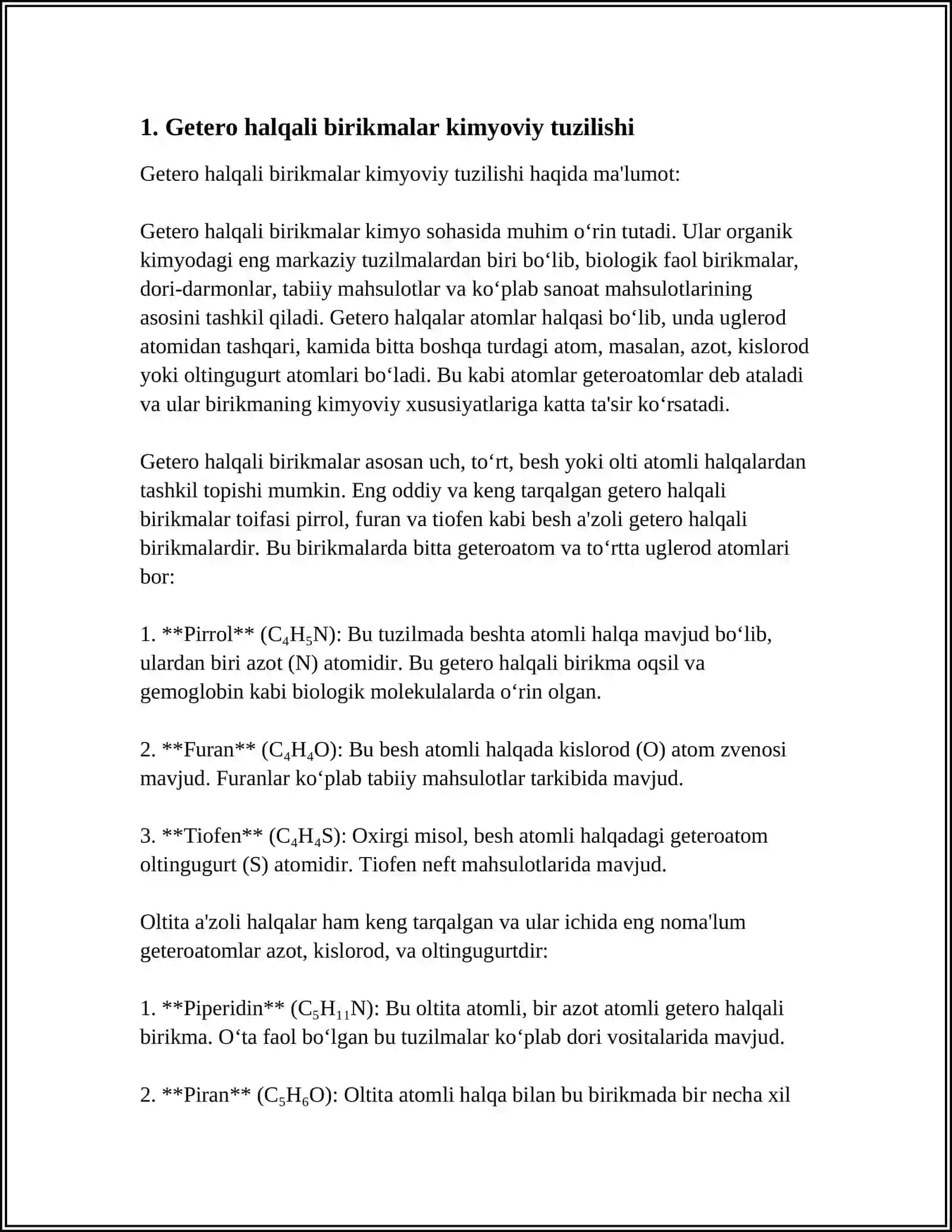 Getero halqali birikmalar kimyoviy tuzilishi 3
