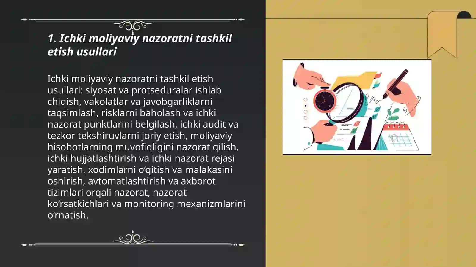 Ichki moliyaviy nazoratni tashkil etish usullari 3