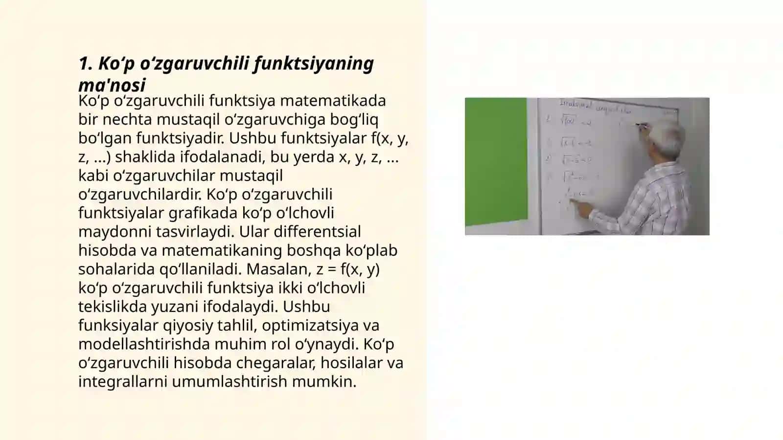 Koʻp oʻzgaruvchili funktsiyaning hosilalari 3