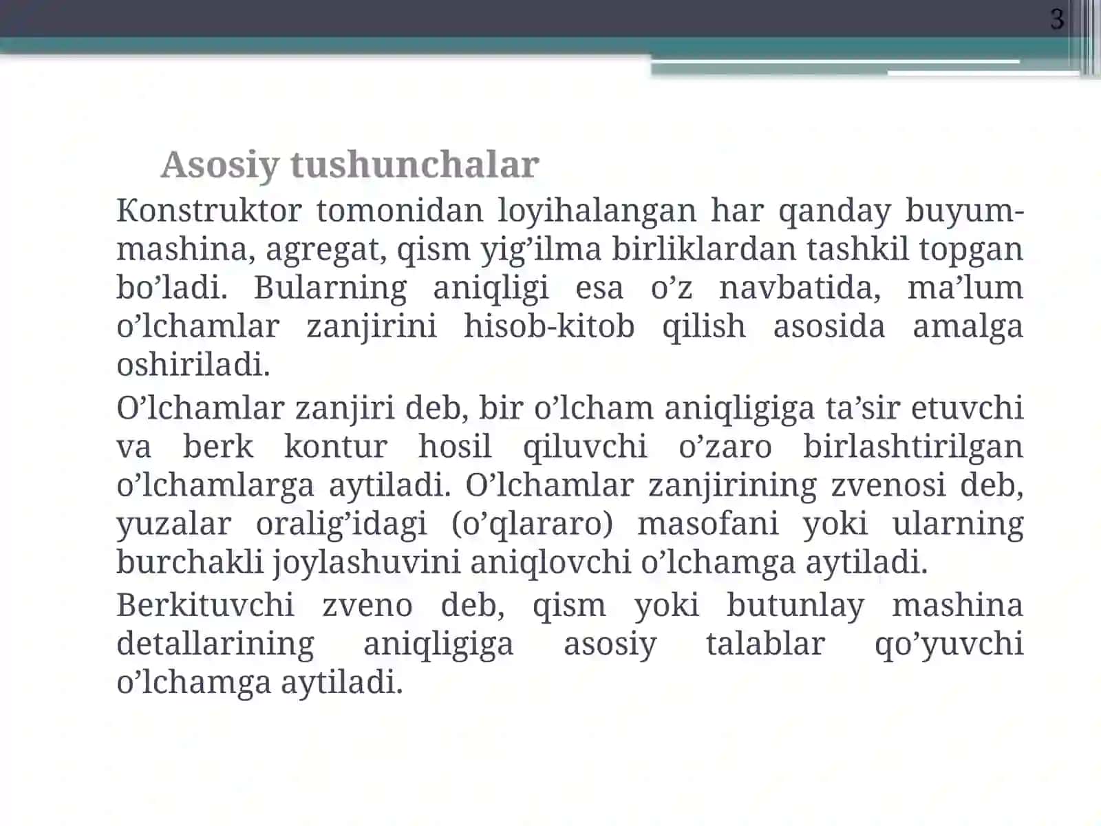 О’lchamlar zanjirlarini hisoblash 3