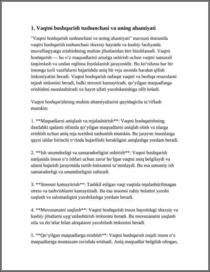 VAQTNI BOSHQARISH (TIME MANAGEMENT) KO‘NIKMASI VA UNI RIVOJLANTIRISH YO‘LLARI 3