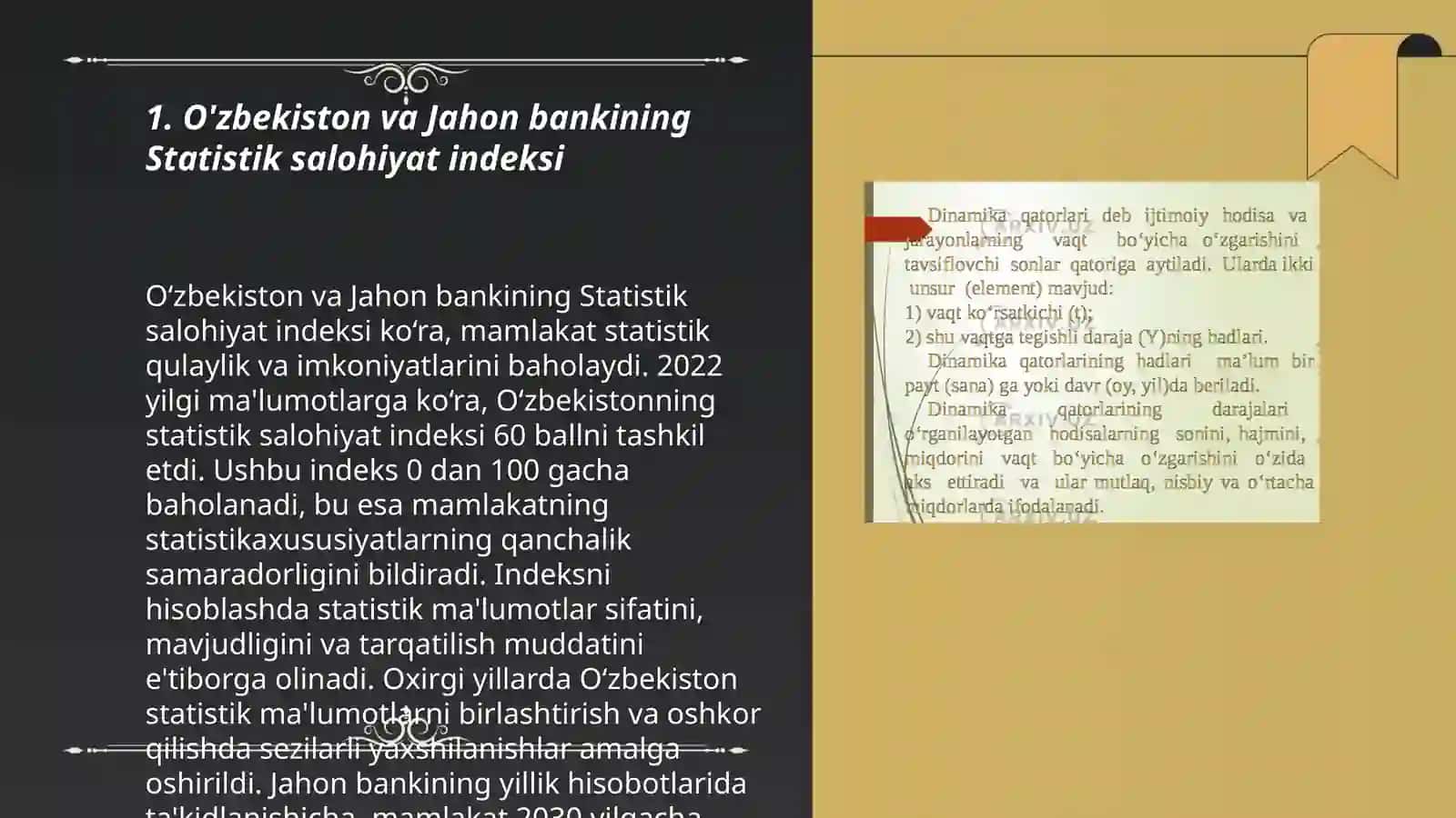 O'zbekistonning “Jahon bankining Statistik salohiyat indeksi” dagi o`rni 3