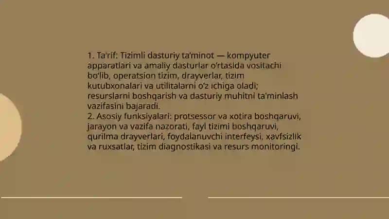 Dasturiy ta’minot turlari: tizimli, amaliy xizmat dasturlari 3