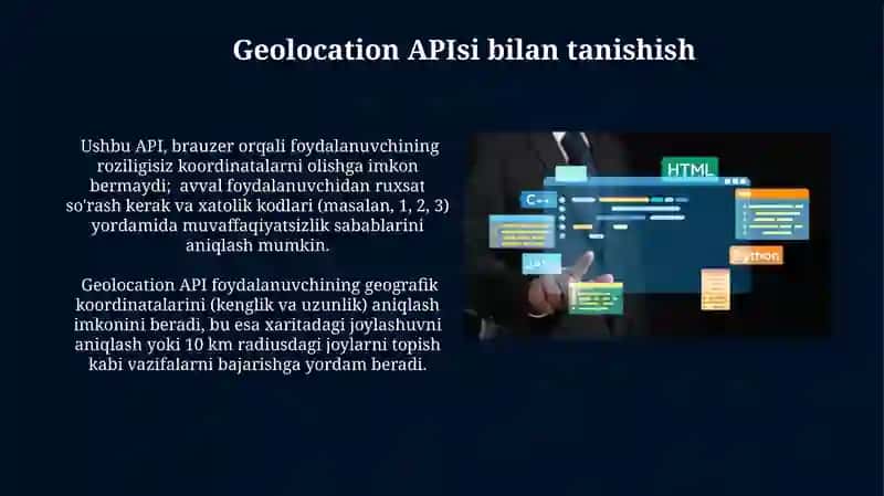 Geolocation API: Amalda qo‘llanma 3