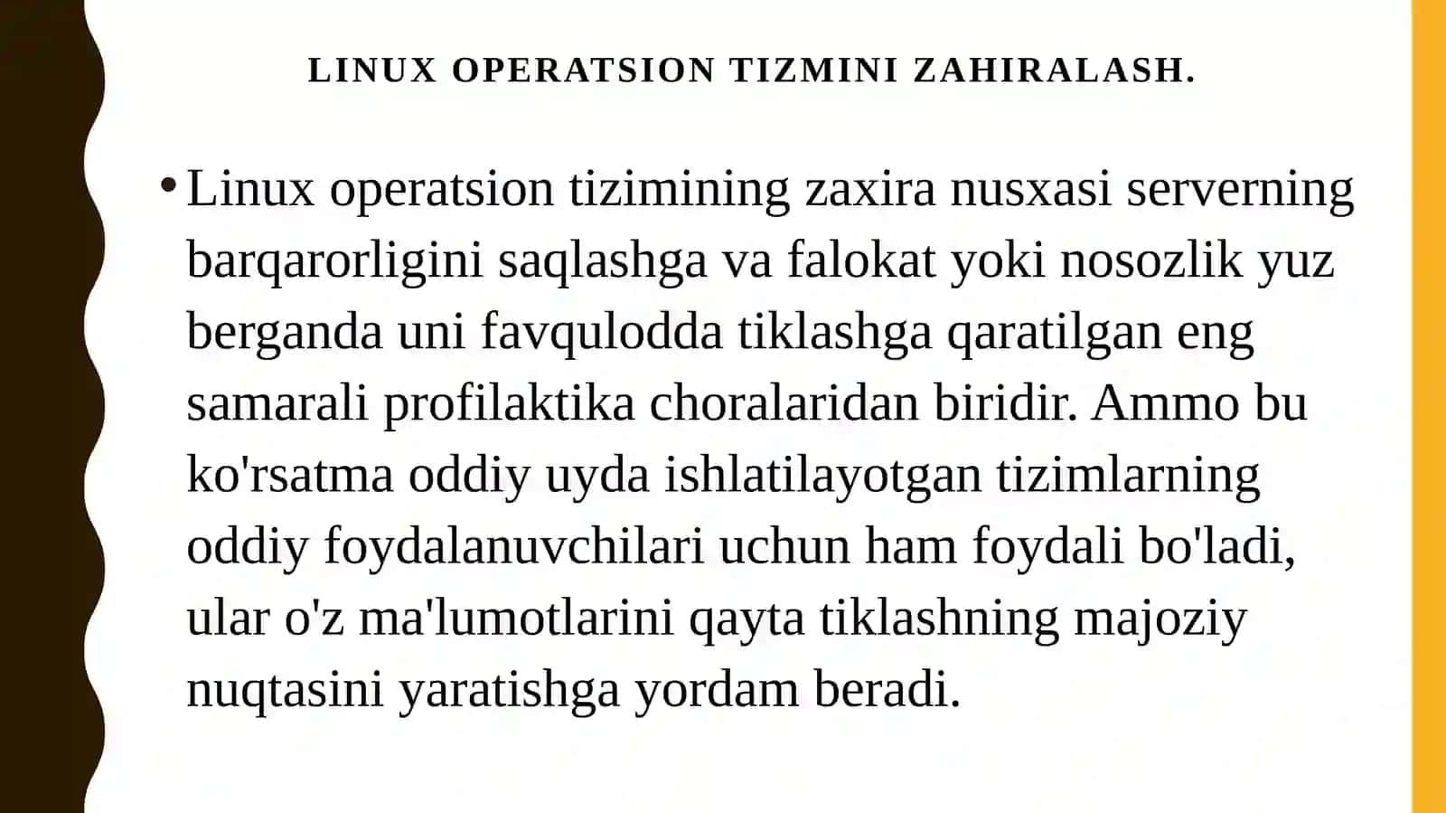 OPERASION TIZIMNI ZAHIRALASH VA TIKLASH USULLARI 3