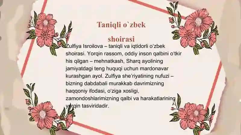 Zulfiya Isroilova hayoti va ijodi 3