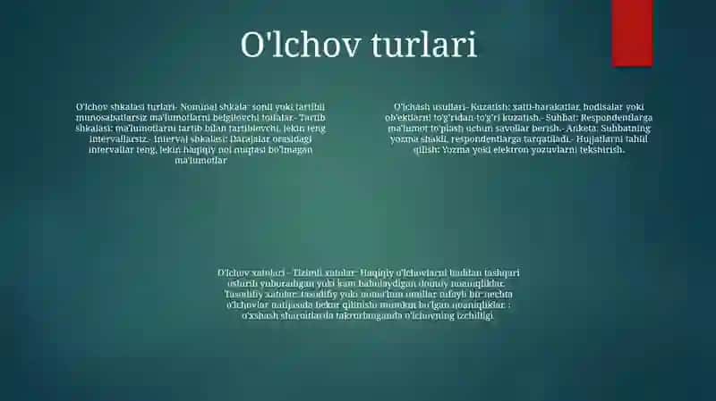 OʻLchash Turlari Va Usullari 3