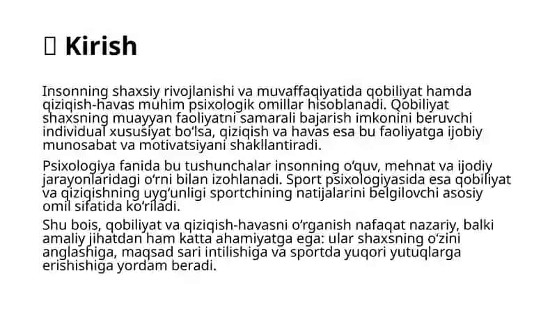 Qobiliyat va qiziqish- havas 3