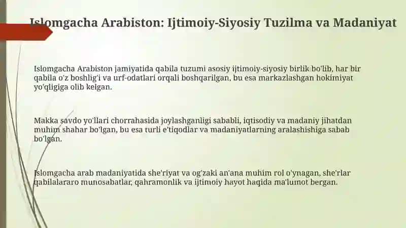 Islomgacha Arabiston: Ijtimoiy-Siyosiy va Madaniyat 3