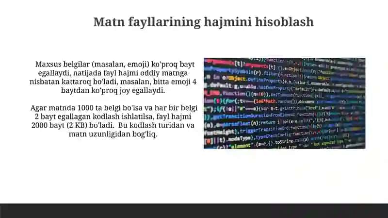 Matnli axborotlarni kodlash va hajmini aniqlash 3