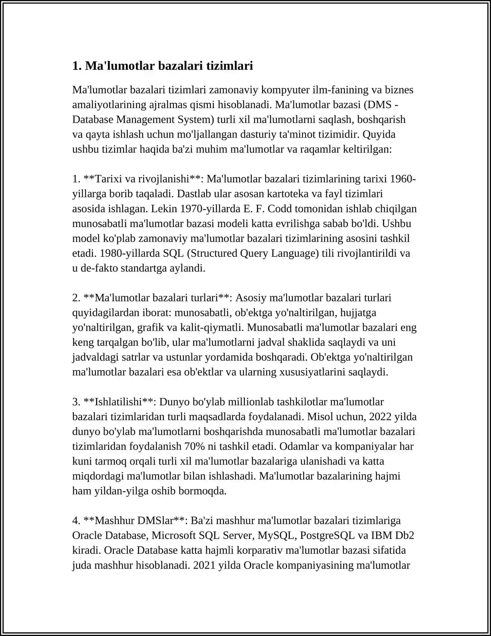 MUSTAQIL ISH Mavzu: AXBOROT TIZIMLARI TASNIFI 3