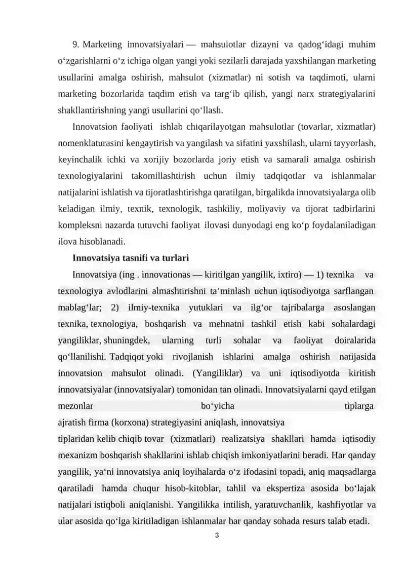 INNOVATSIYALAR TASNIFI VA TURLARI 3