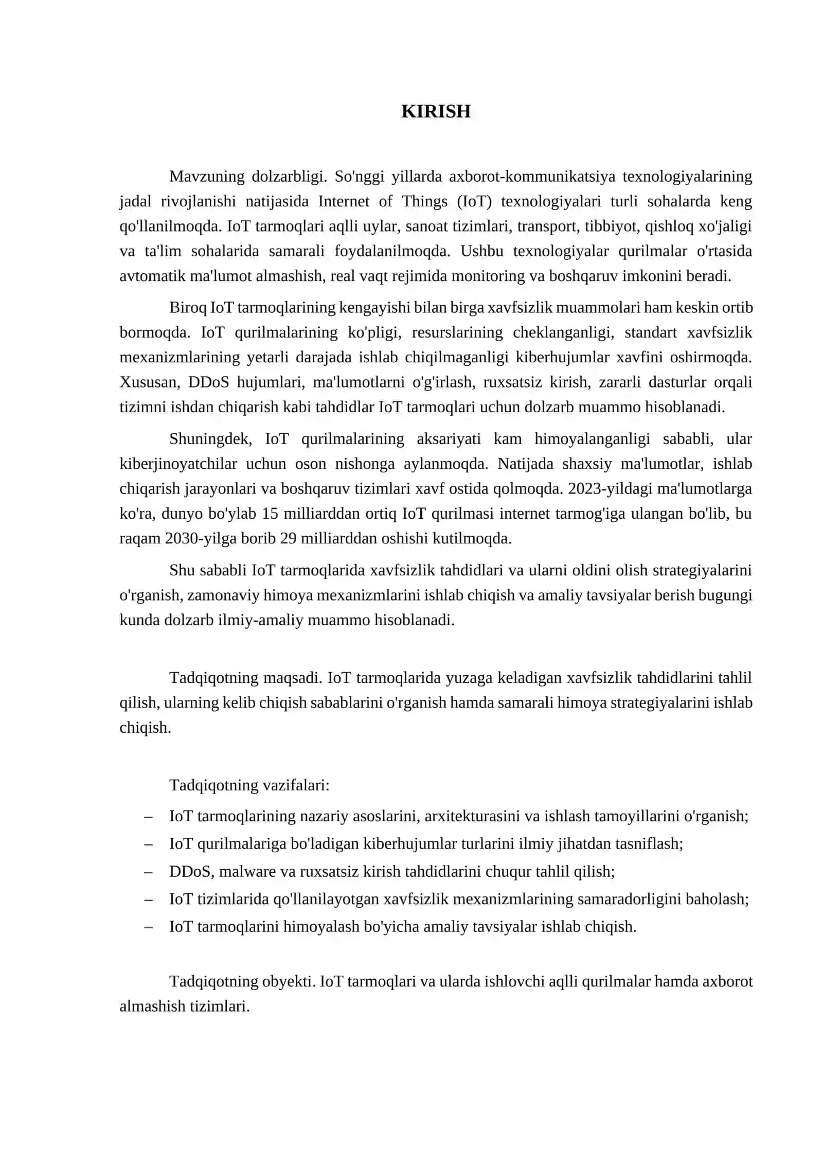 IoT TARMOQLARIDA XAVFSIZLIK TAHDIDLARI VA HIMOYA STRATEGIYALARI 3
