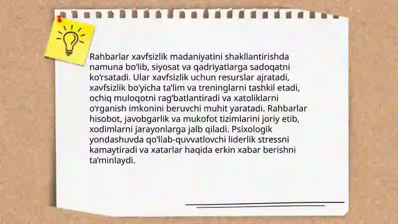 Ish joyida xavfsizlik madaniyati va psixologik yondashuv 3