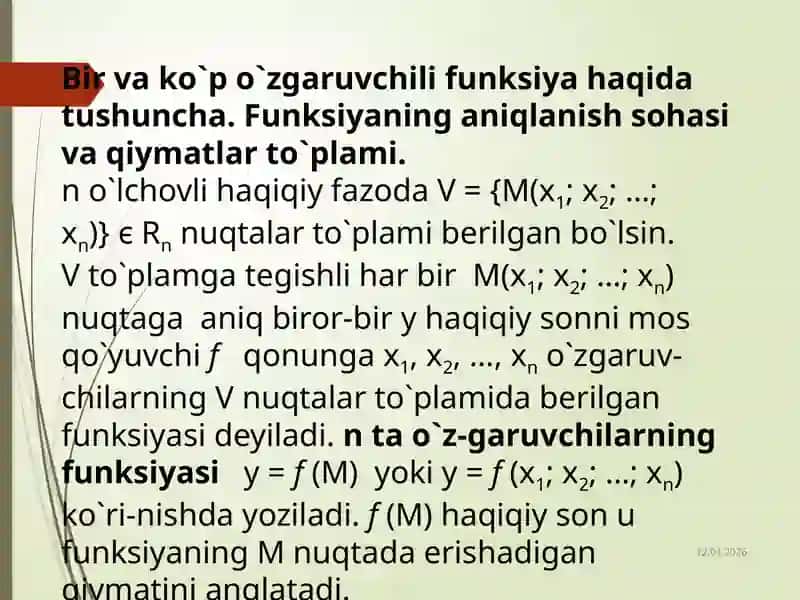 Bir va ko`p o`zgaruvchili funksiya 3