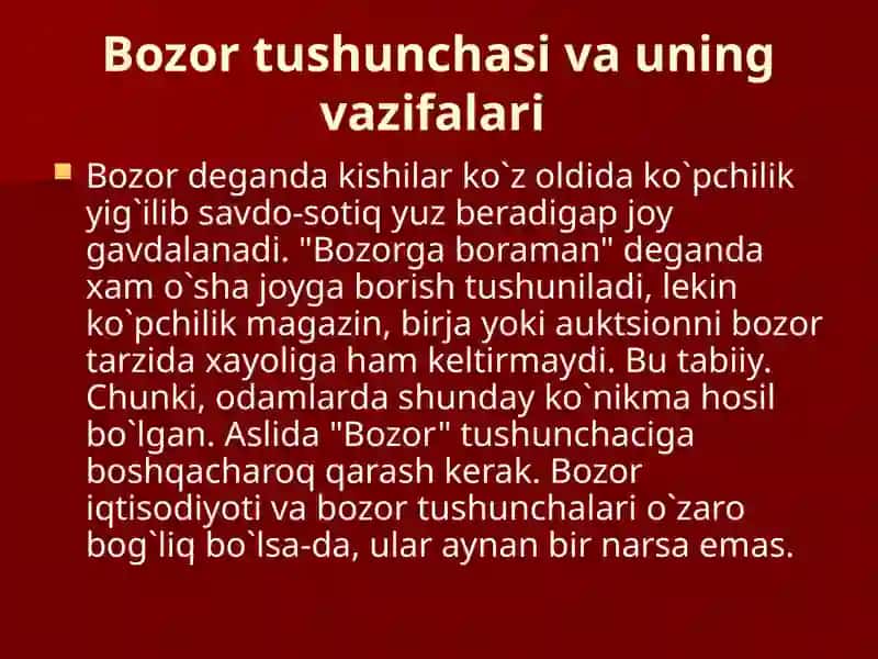 Bozor va uning turlari.Darsning maqsadi 3