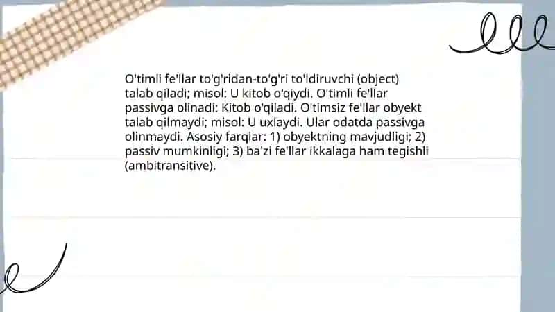 Ingliz tilida o'timli va o'timsiz fe'llar 3