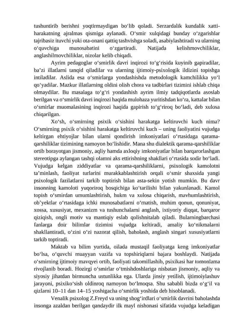 O‘smirlik davridagi psixik rivojlanish xususiyatlari 3