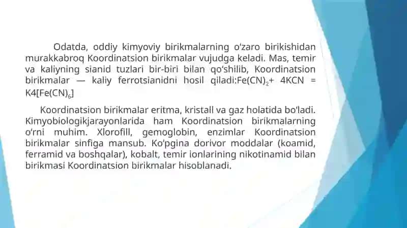 Koordinatsion birikmalarning kisota-asos va oksidlanish-qaytarilish xossalari 3