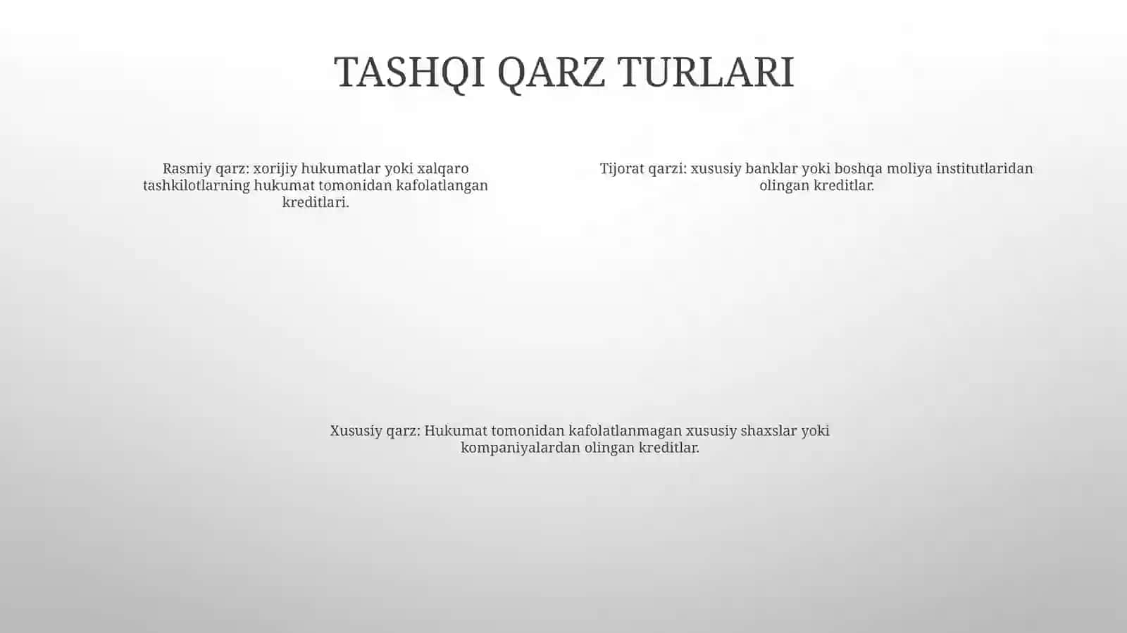 O‘Zbekiston Respublikasining Davlat Tashqi Qarzi, Uning Xususiyatlari 3