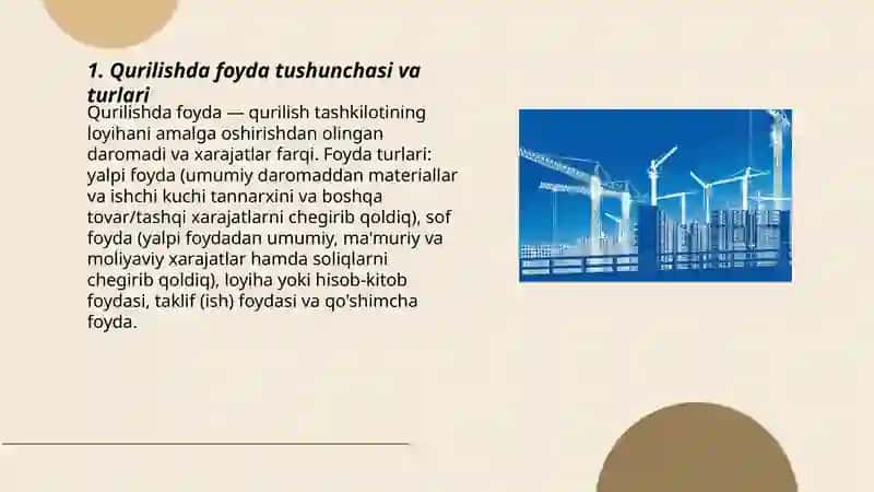Qurulishda foyda va uni hisoblash usulari 3