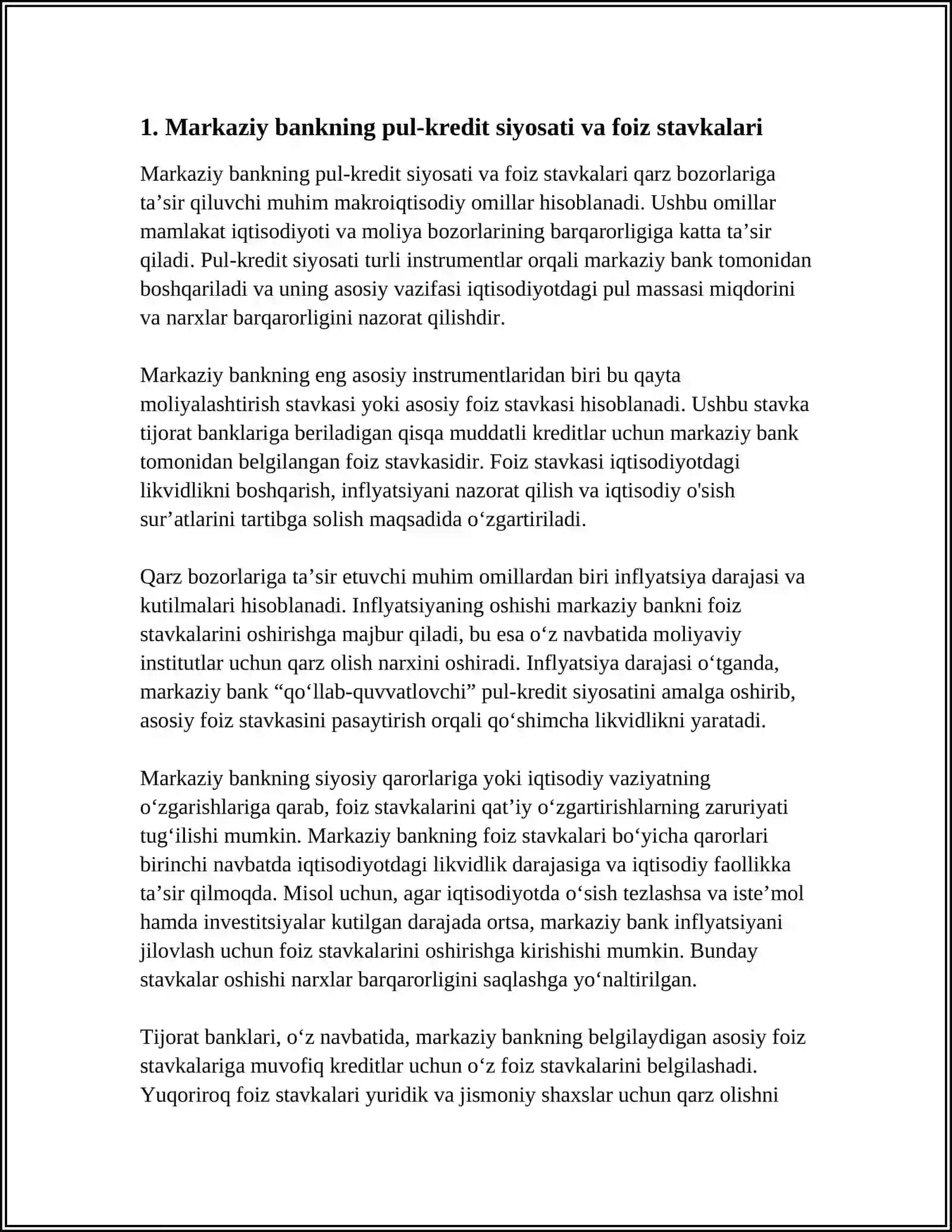 Markaziy bankning pul-kredit siyosati va foiz stavkalari 3