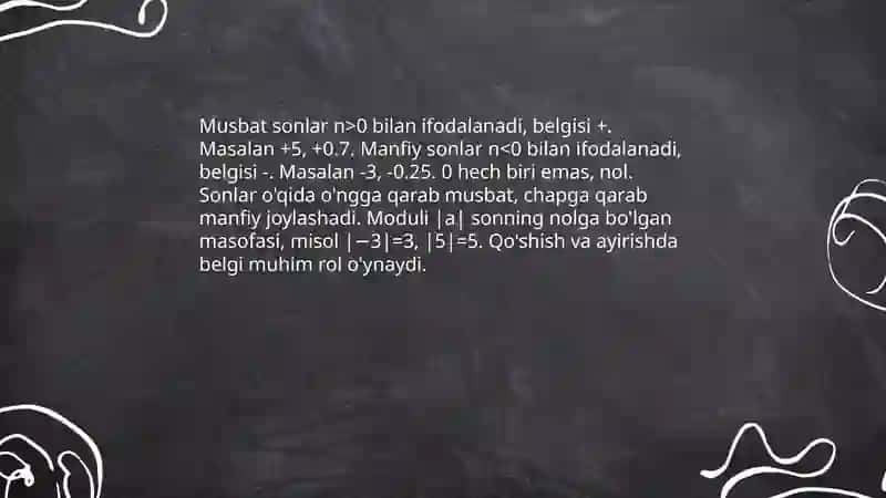 Musbat va manfiy sonlar. Harfiy ifodalar. Geometrik shakllarni sanash 3