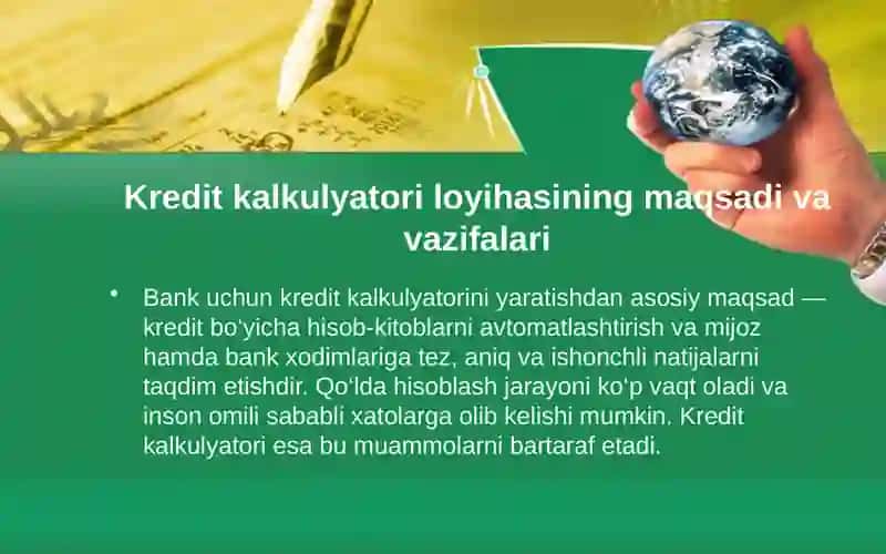 Bank uchun kredit kalkulyatorini yaratish 3