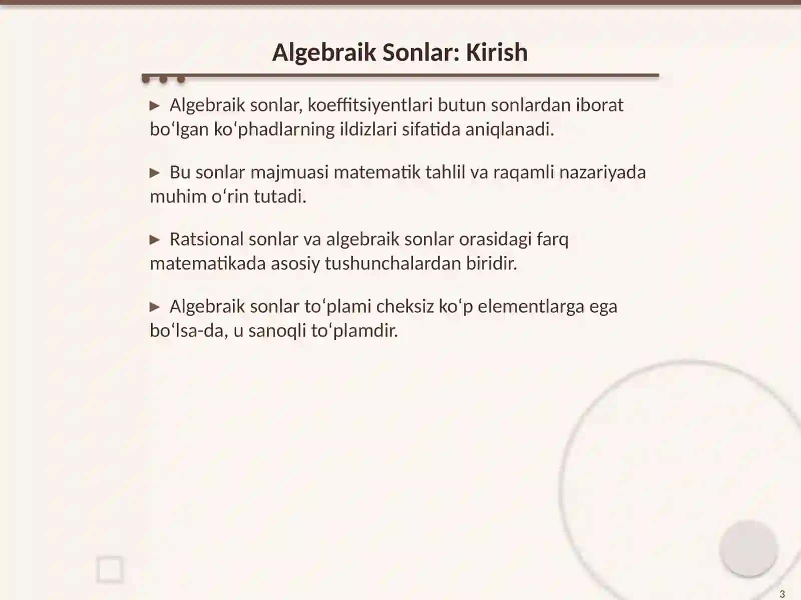Algebraik Sonlar Toʻplamining Sanoqliligi 3
