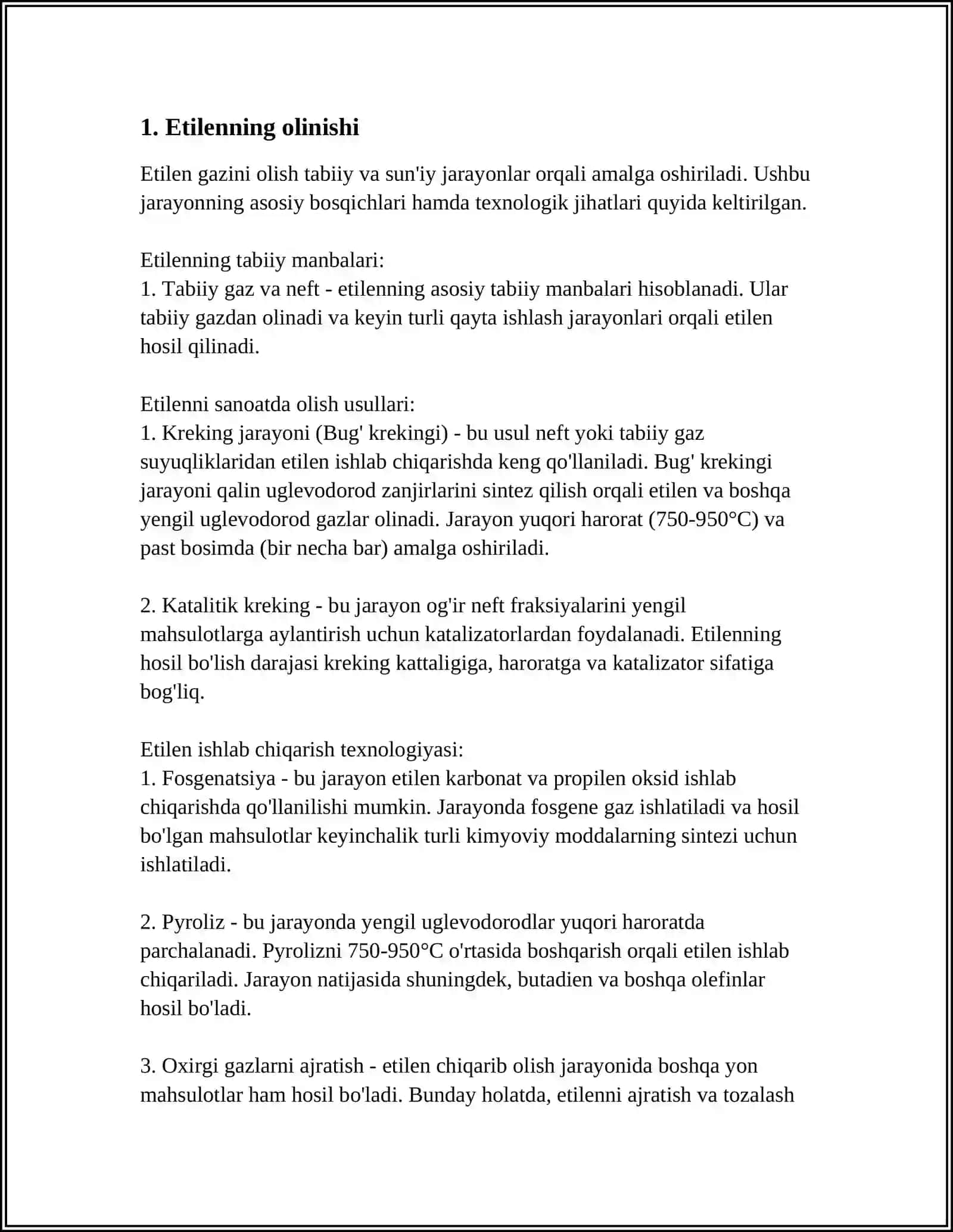 ETILENNING OLINISHI VA XOSSALARI.PROPILENNING OLINISHI VA XOSSALARI.ATSITILENNING OLINISHI VA XOSSALARI 3