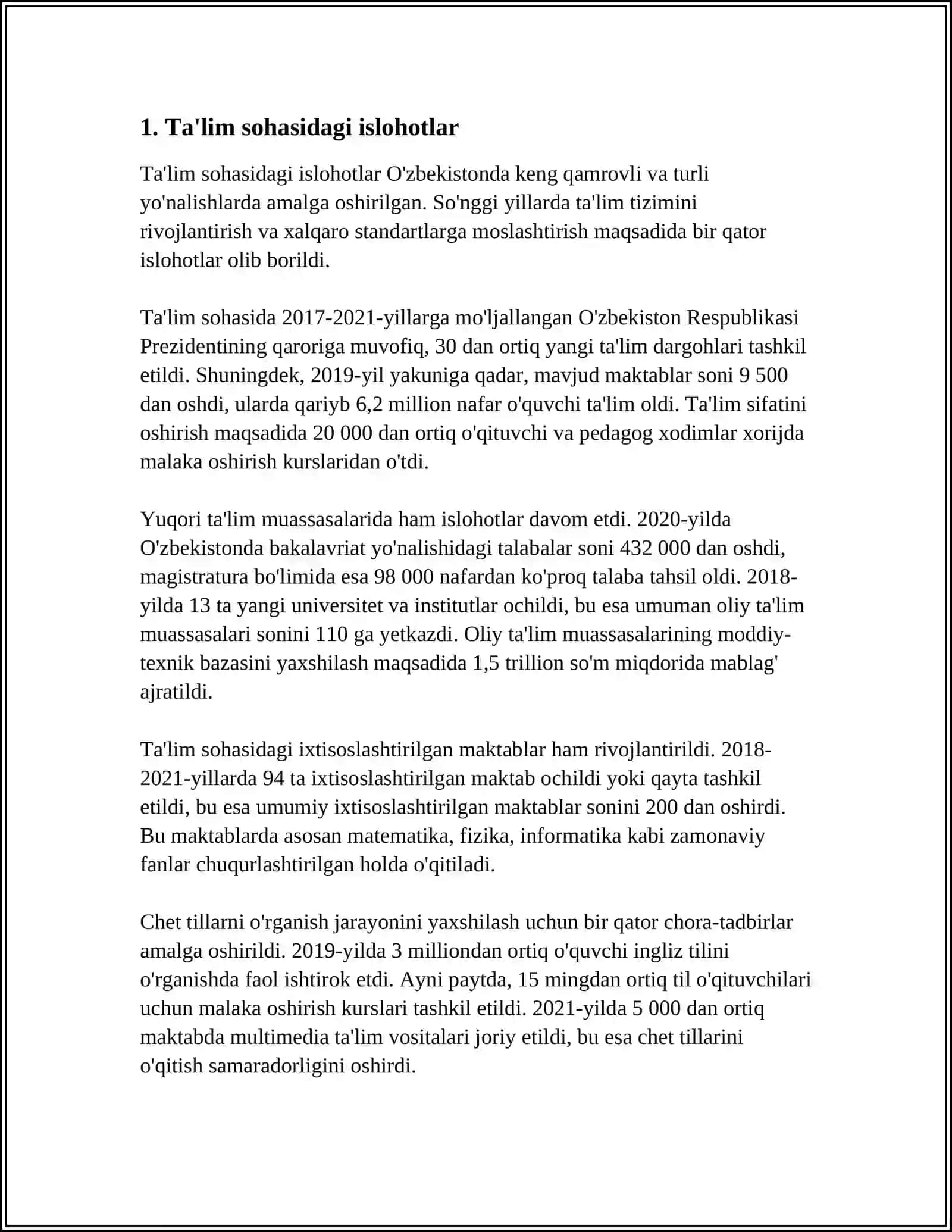 O'ZBEKISTONDA IJTIMOIY SOHADA AMALGA OSHIRILAYOTGAN O'ZGARISHLAR MAZMUN VA MOHIYATI 3