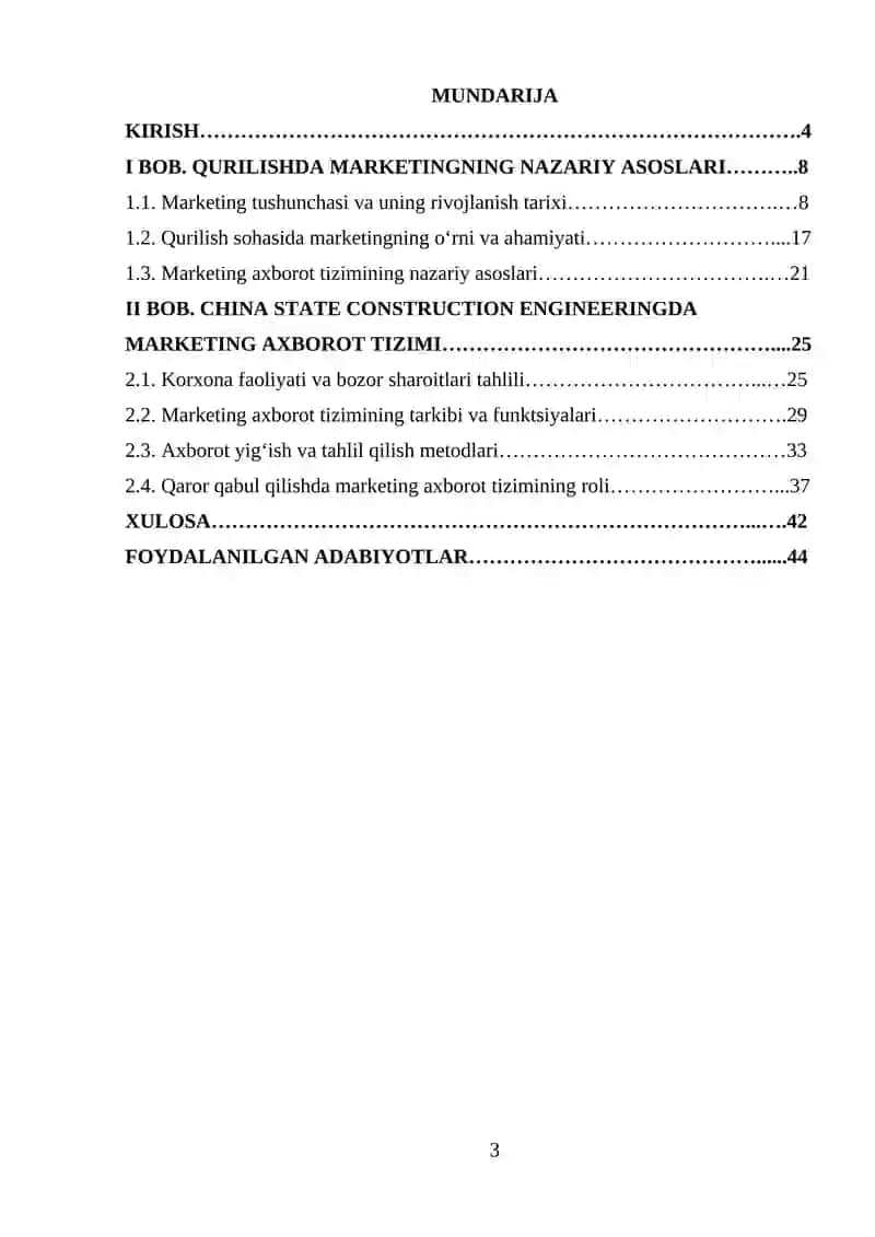 QURILISHDA MARKETING AXBOROT TIZIMI.( CHINA STATE CONSTRUCTION ENGINEERING MISOLIDA) 3