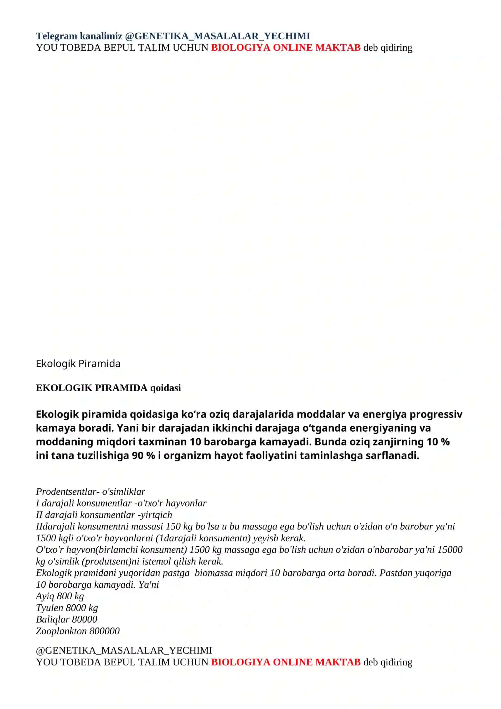 Ekologik piramida qonuniga oid 3