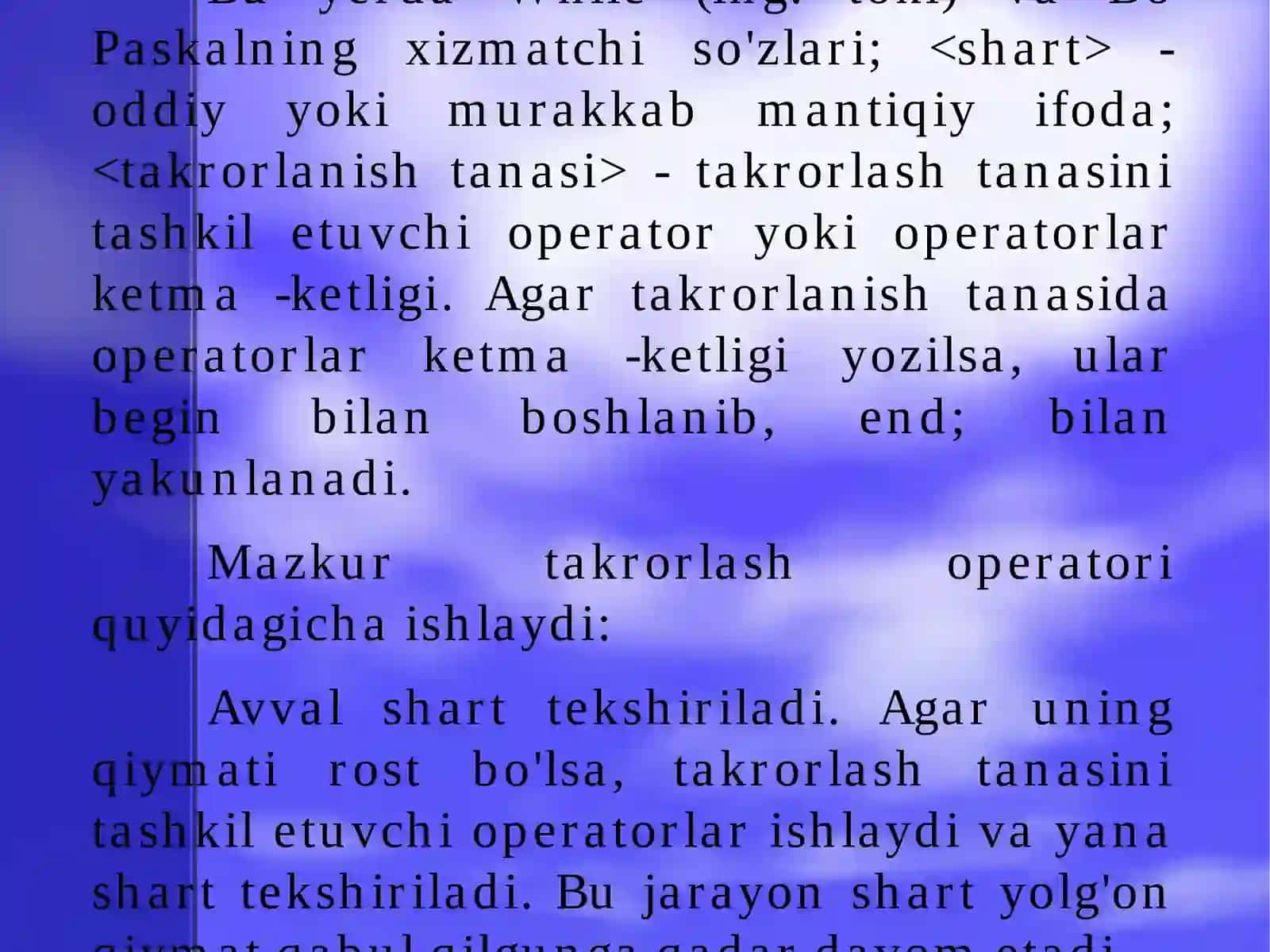 Shartbo'yich ta'krorlash operatori 3