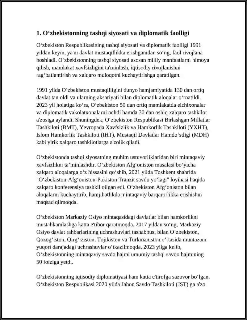 O'ZBEKISTONNING JAHON HAMJAMIYATIDA TUTGAN O'RNI 3