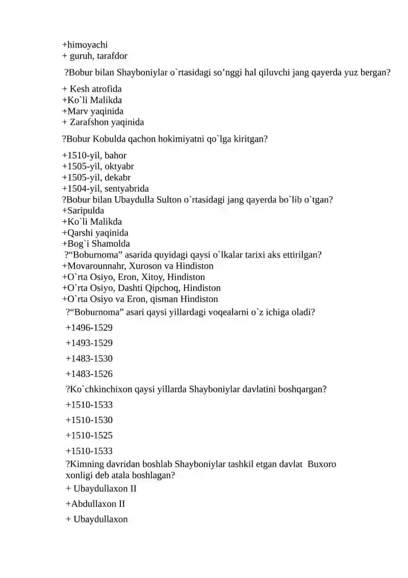 O’zbekiston tarixidan testlar II-kurs I-semestr 3