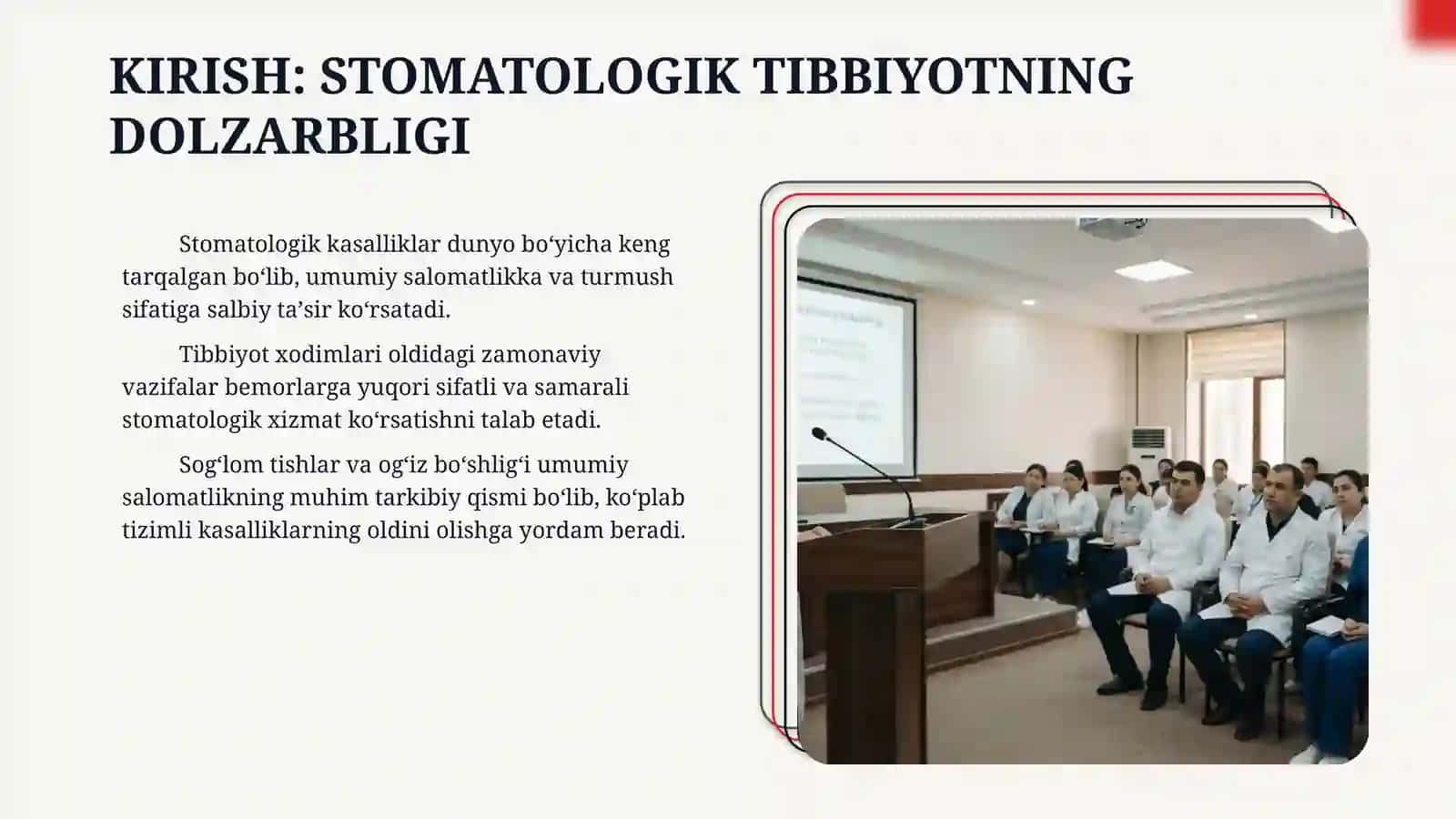 Stomatologik tibbiyot xodimlariga qoyiladigon talablar va vazifalar. Tibbiyot xodimlari:shifokor,hamshira kichik tibbiyot xodimlari. Tibbiyot xodimlarining etika va deontalogiyasi 3