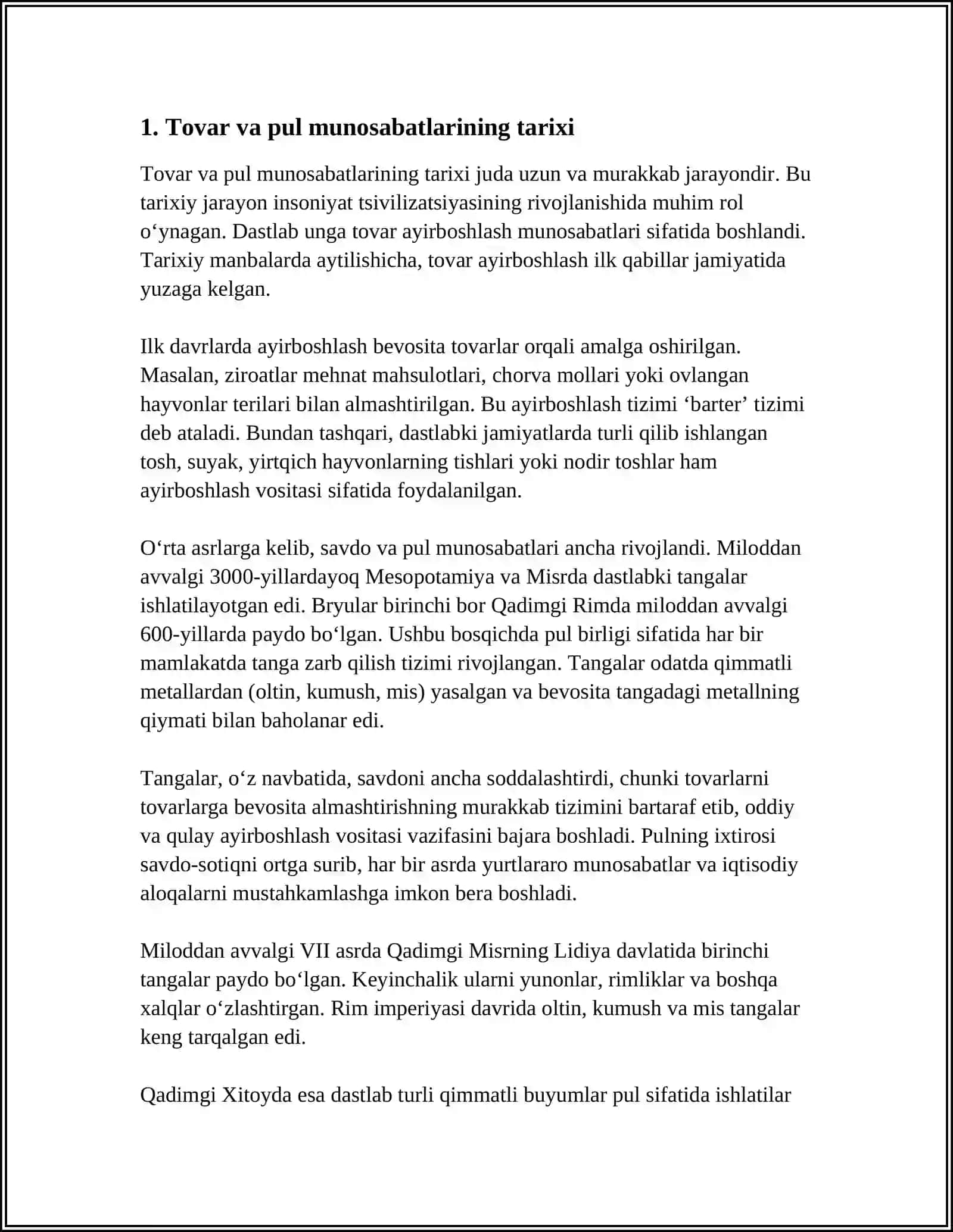 TOVAR VA PUL MUNOSABATLARI 3