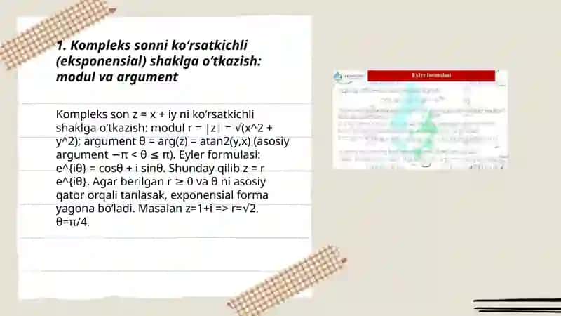 Kompleks sonning koʻrsatkichli formasi. Eyler formulasi 3