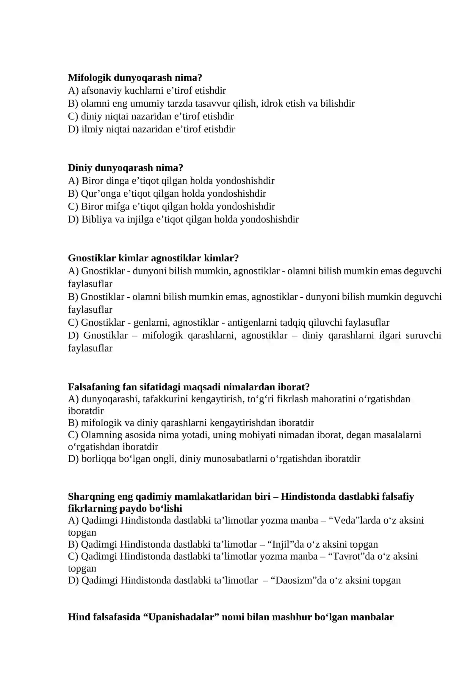 Falsafa fanidan testlar 3