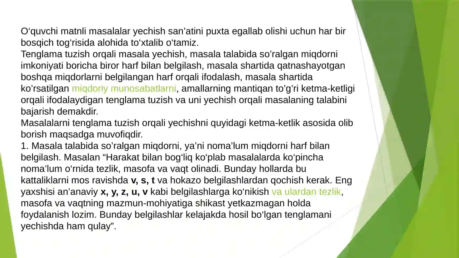 Matnli masalalar. Matnli masalalarni yechish metodlari 3
