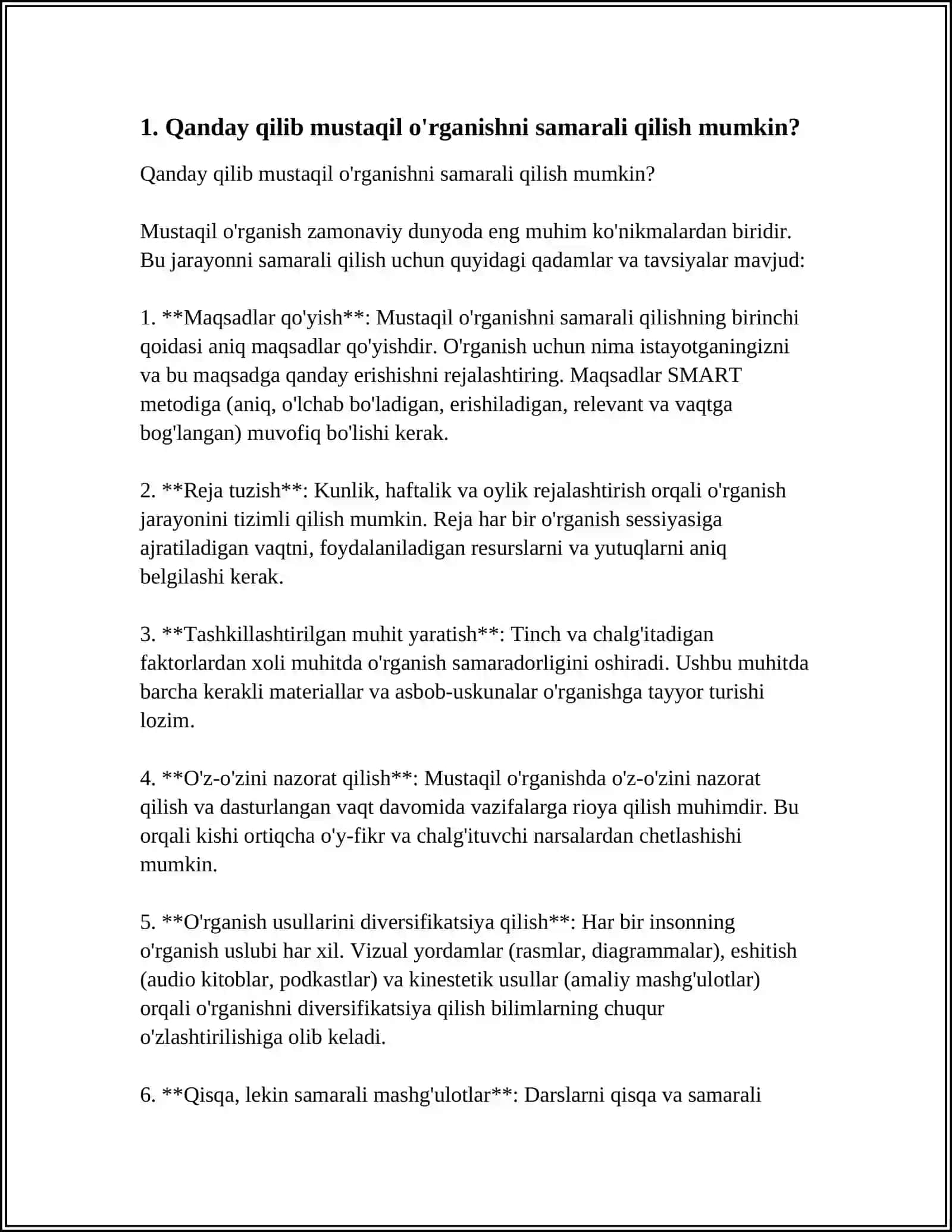 O'QISH DARSLARIDA MUSTAQIL ISHLARI 3