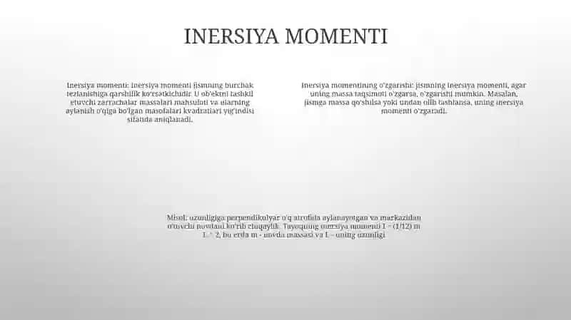 Inersiya Momentlarining O'zgarishi 3