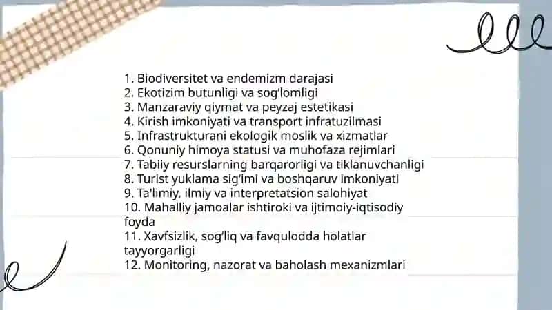 O'zbekiston tabiatini ekoturistik baholash mezonlari 3