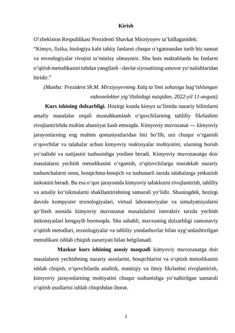 Kimyoviy muvozanatga doir masalalarni yechish metodikasi 3